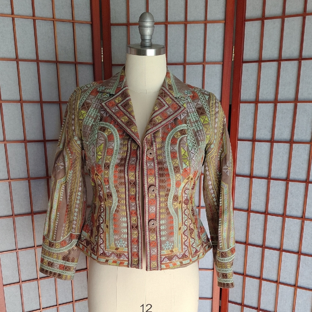 Women's Multicolor Patterned Button-Front Jacket … - image 1